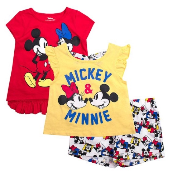 Minnie & Mickey Mouse Red & yellow Shorts Set 12m - Picture 1 of 4